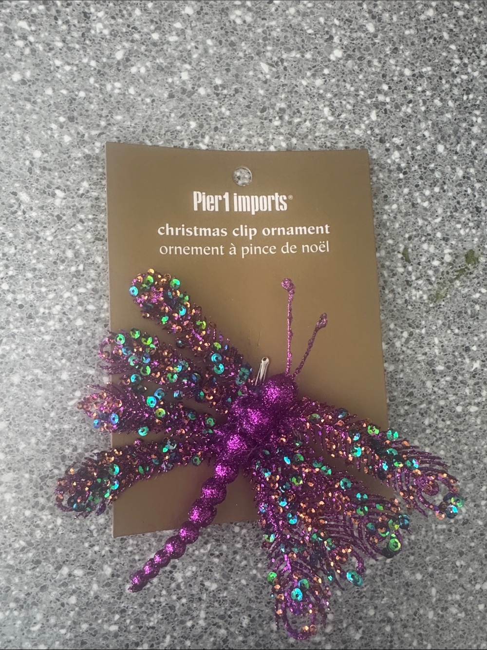 Pier 1 Purple Glitter Dragonfly Christmas Clip Ornament